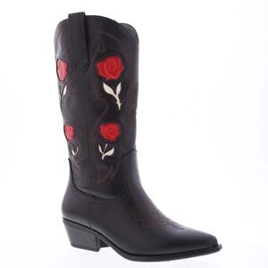 Top Moda Women's Embroidered Rose Black Cowboy Western Boots Size 6 New